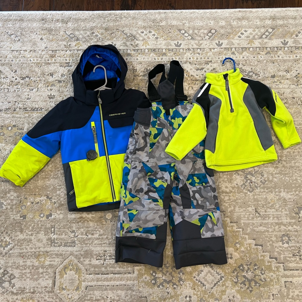 Obermeyer boys snow set - coat, bib and fleece size 2-XS